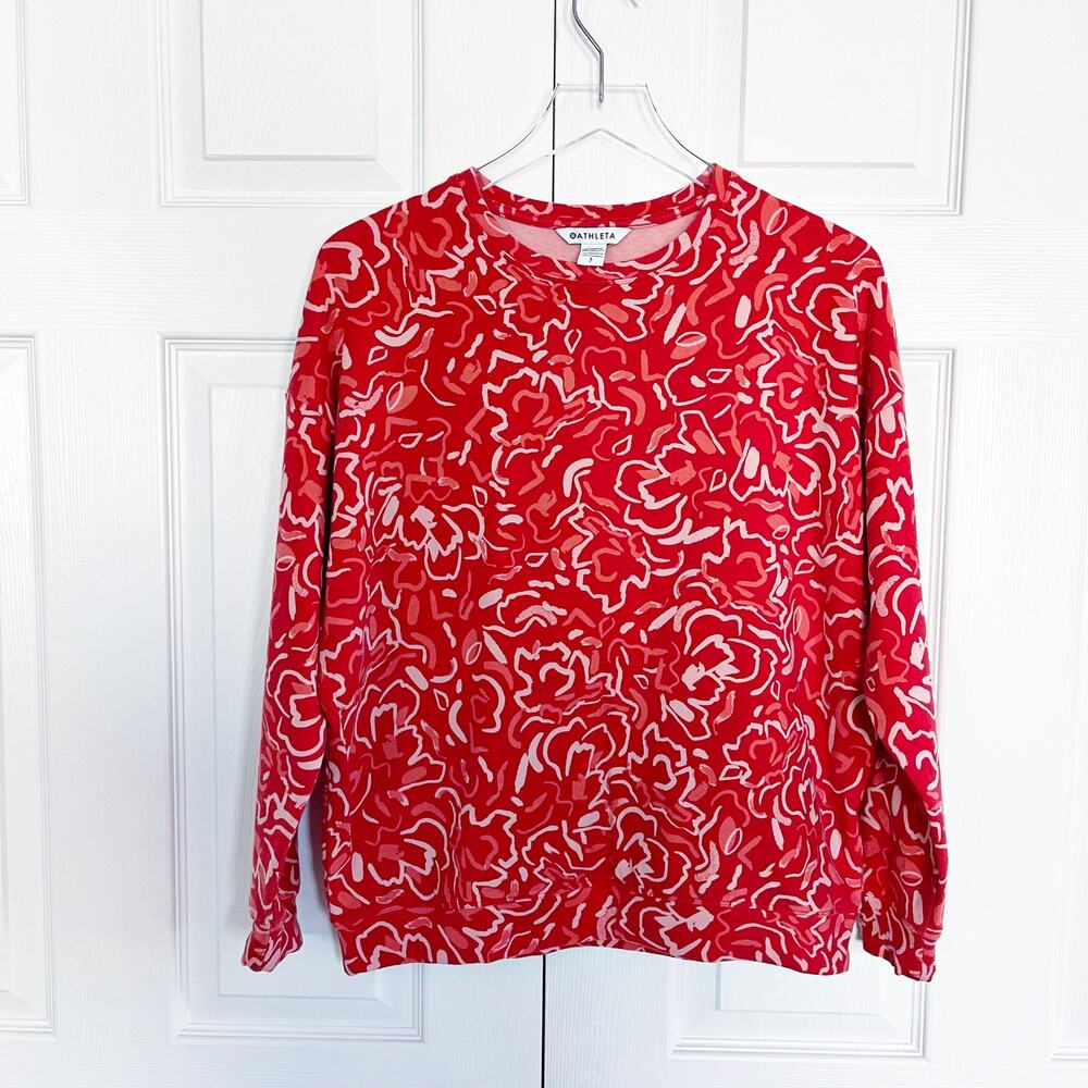 Athleta Balance Pullover Floral Matador Red Soft Nirvana Sweatshirt Sporty Chic